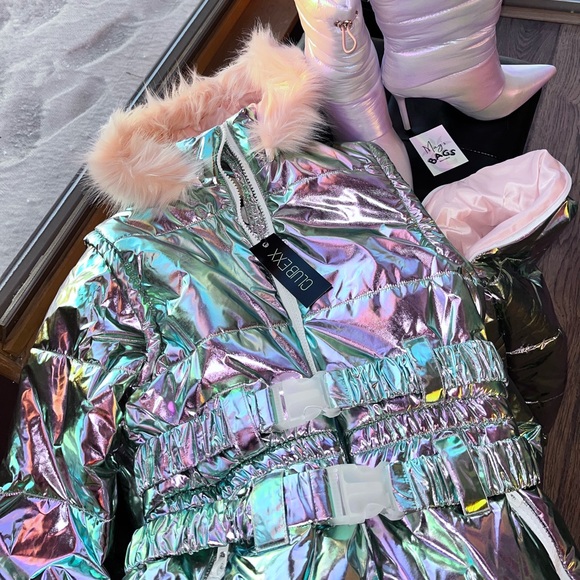 Dolls Kill Jackets & Blazers - Dolls Kill: Convertible 2-in-1 Holographic Snowsuit Ski Snow Suit